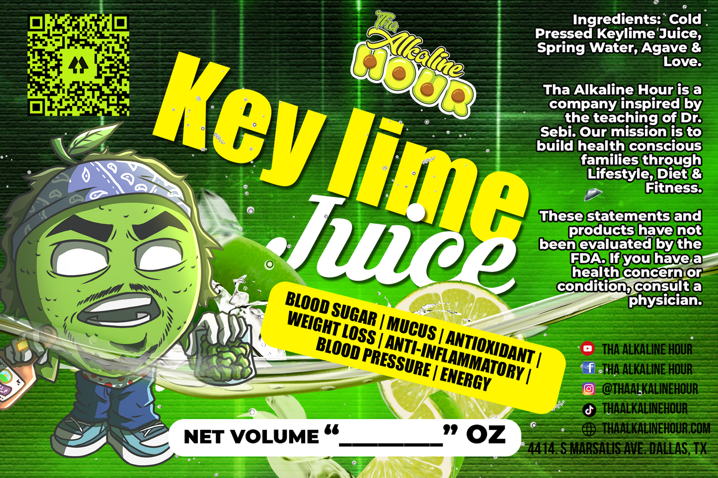 Key Lime Juice label - Tha Alkaline Hour cold pressed juice