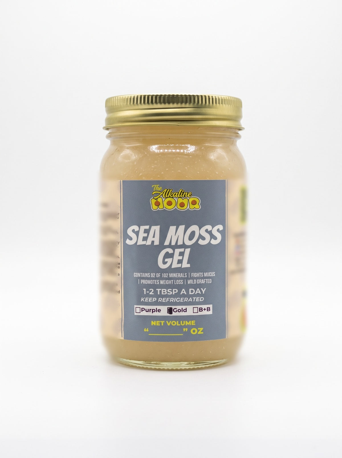 Gold Sea Moss Gel jar, studio photo