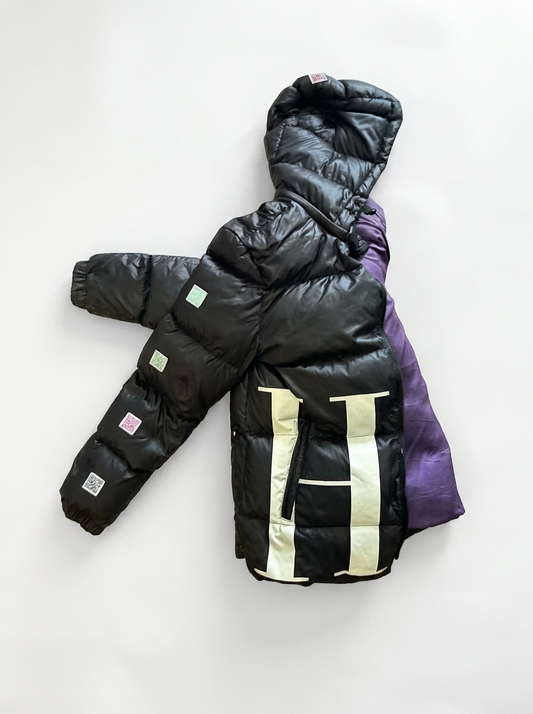 Membership Edition Trap Puffer Coat sleeve with QR patches, NFC chip beneath Sour Sop Mane patch